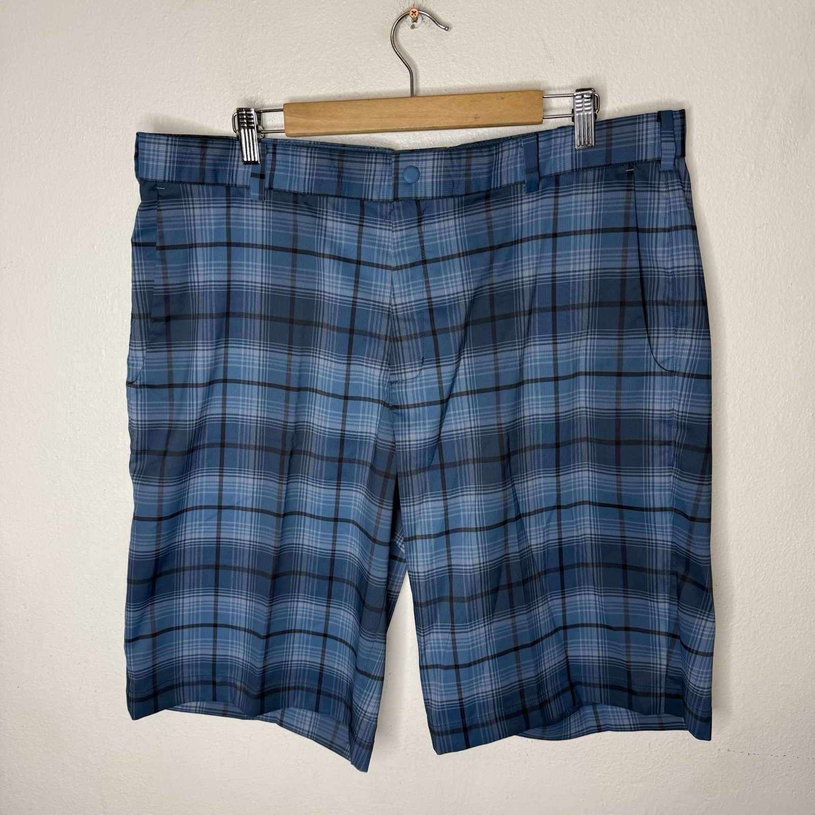 Nike Golf Dri-Fit Blue Plaid Athletic Golfing Outdoor Shorts Pockets Men's 38